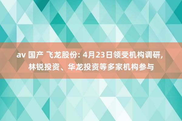 av 国产 飞龙股份: 4月23日领受机构调研, 林锐投资、华龙投资等多家机构参与